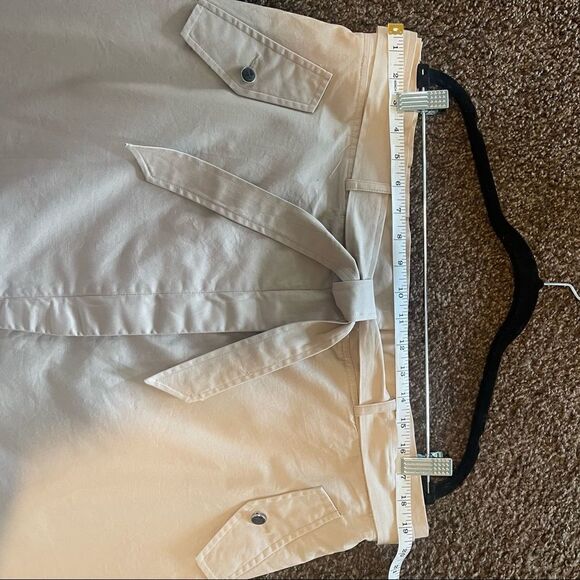 Express- Khaki High Paper Bag Waist Skirt with Tie Belt, Size XL - Picture 9 of 10